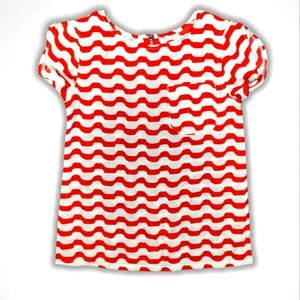 NWOT Ruffled Short Sleeve Red & White Blouse Size M
